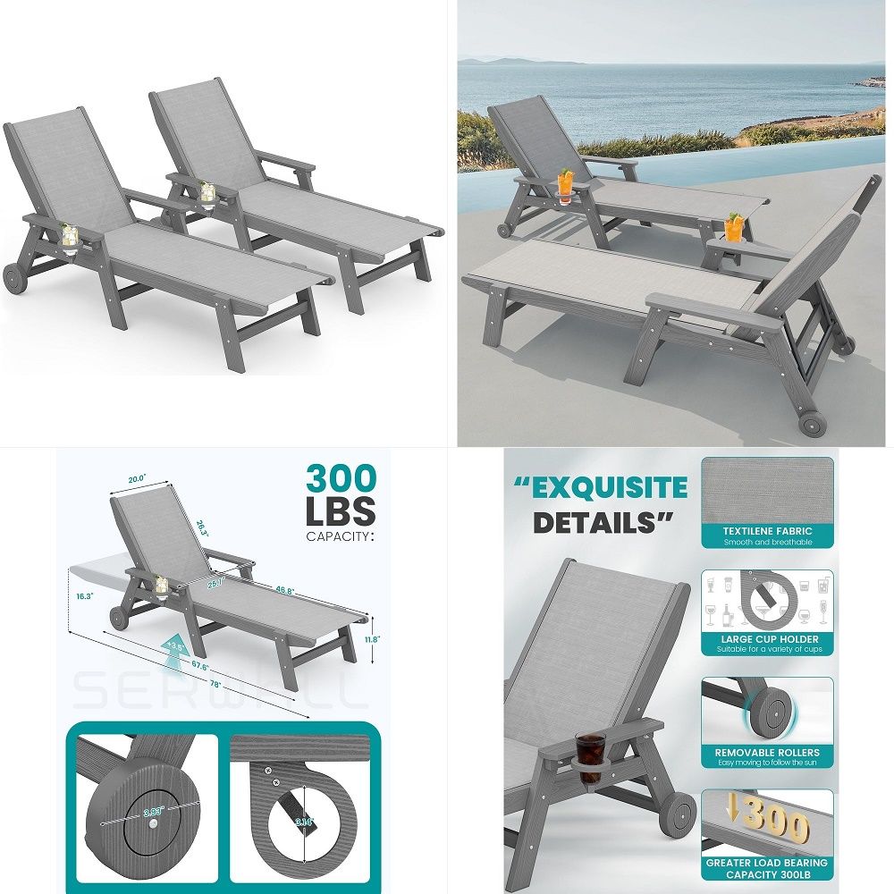 Deck Chair Lounger - Textilene Patio Chaise Lounge Chair Set