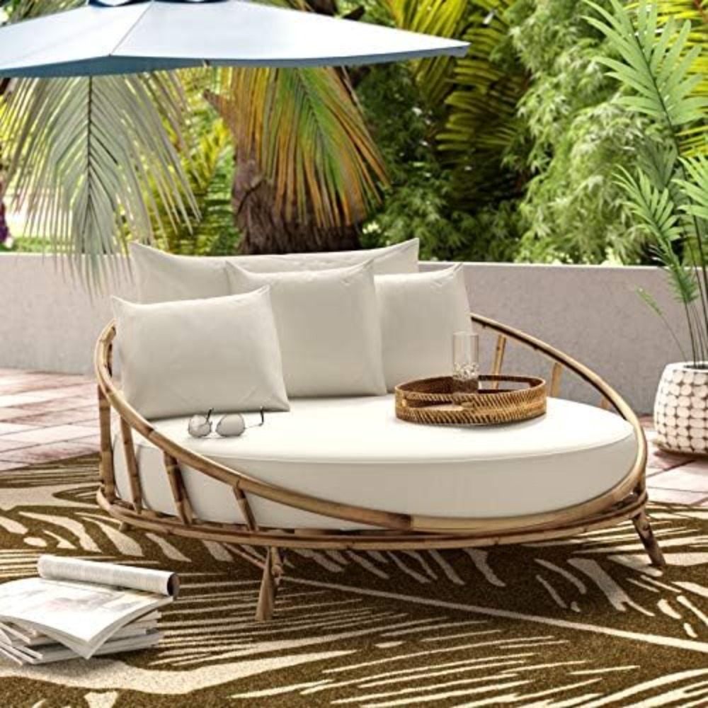 Outdoor Furniture On Sale - ZEW Rattan Bamboo Round Daybed Outdoor