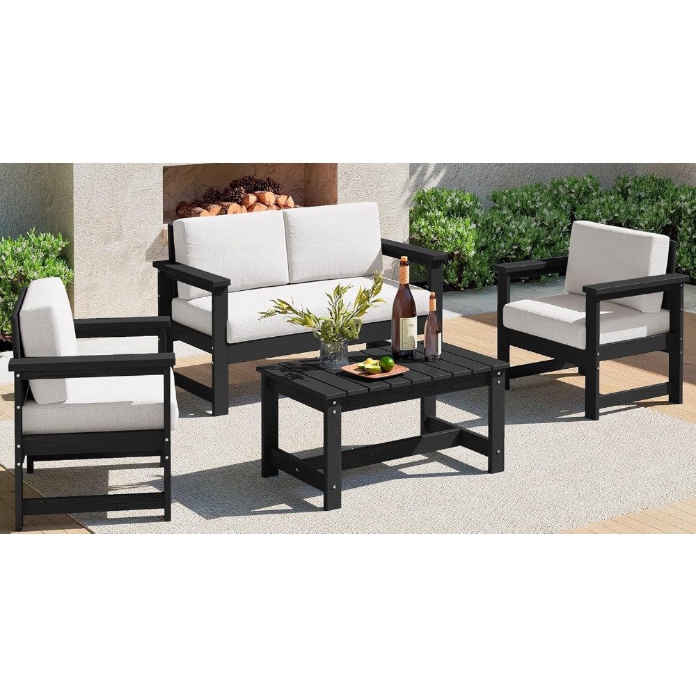 Outdoor Furniture On Sale - 4 Pieces HDPE Outdoor Sofa Set