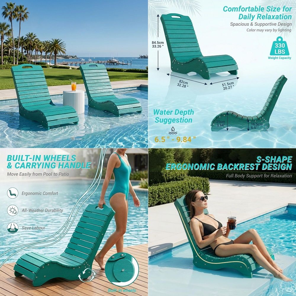 Deck Chair Lounger - HDPE Pool Lounge Chairs Set of