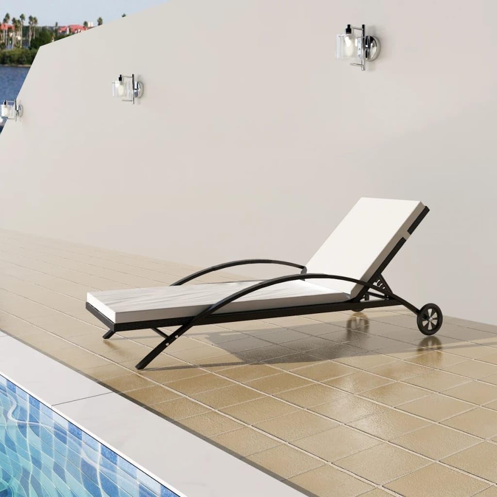 Deck Chair Lounger - Sun Lounger Black, Cream White PE