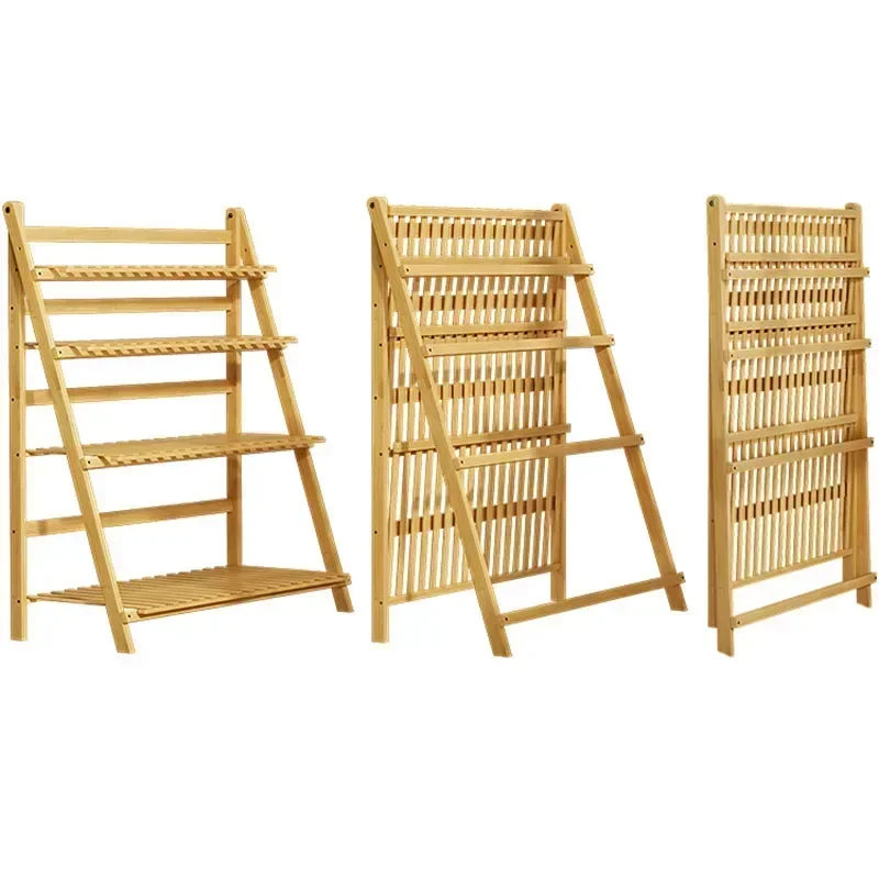 Outdoor Furniture Small - Adjustable Bamboo Plant Shelf Flower Outdoor