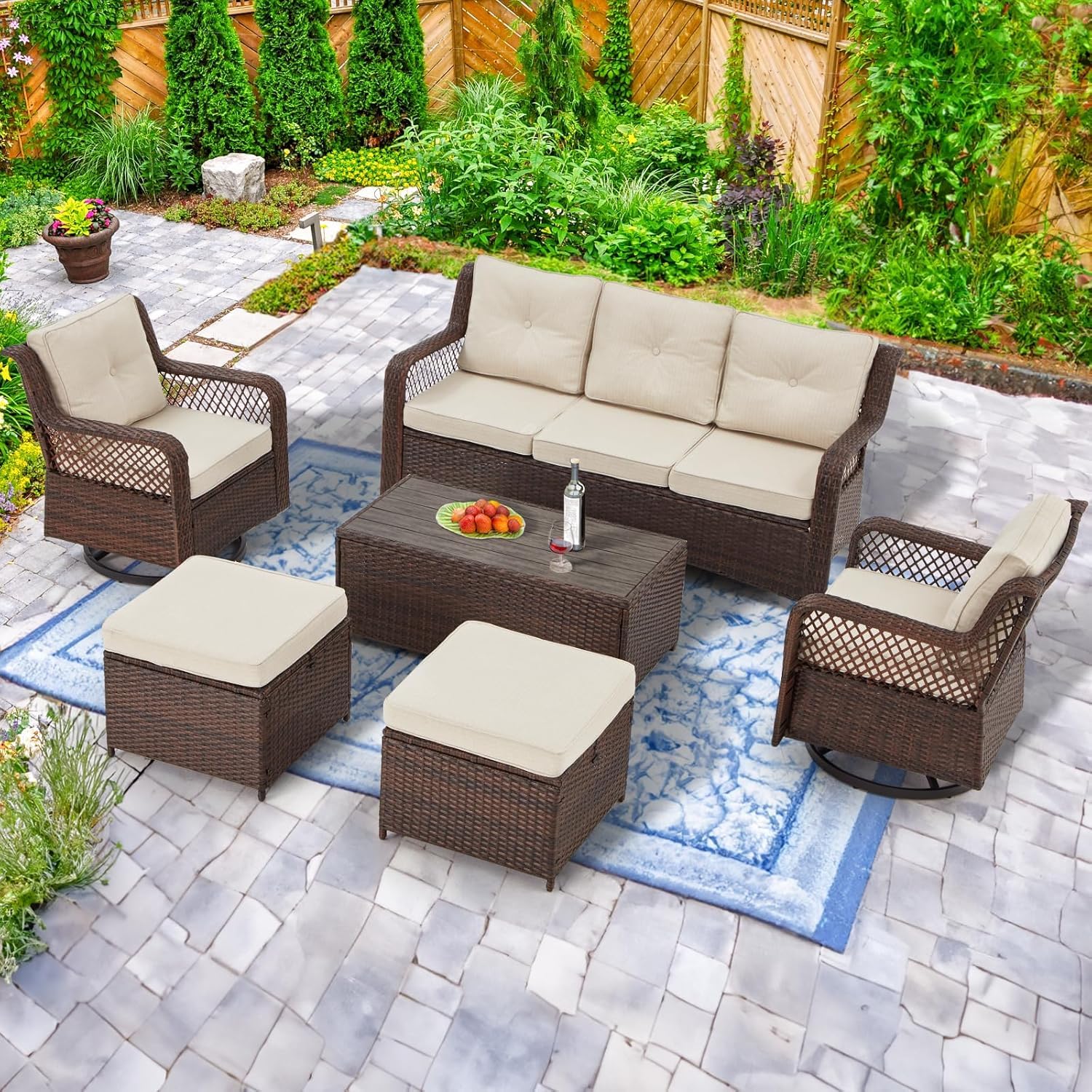 Outdoor Furniture On Sale - 6 Pieces Wicker Patio Furniture Set