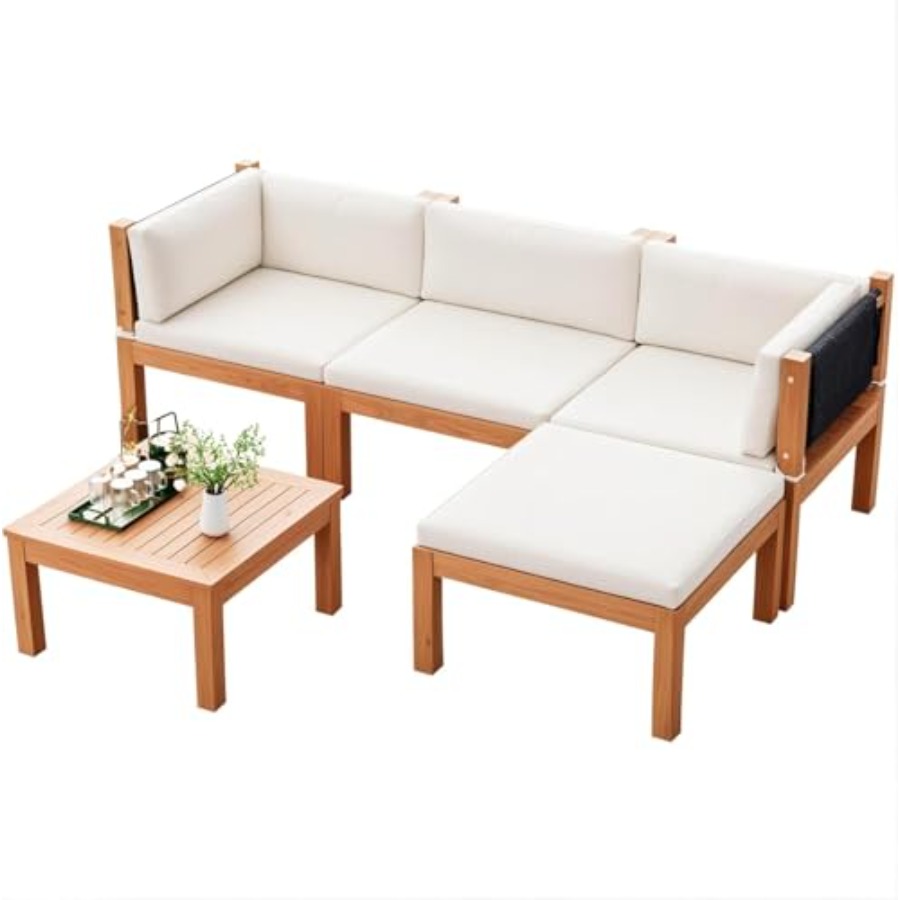 Outdoor Furniture Japanese Style - 5 Pieces Acacia Wood Outdoor Sectional