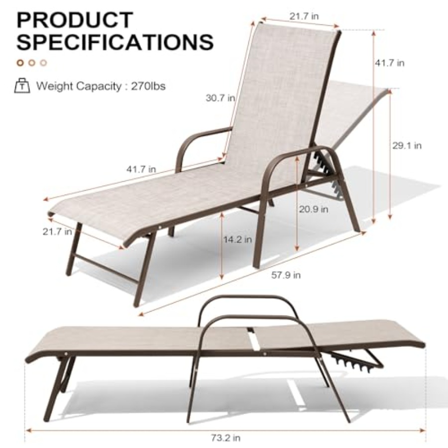 Outdoor Lounge Chair Set of 2  - Deck Chair Lounger avis et prix