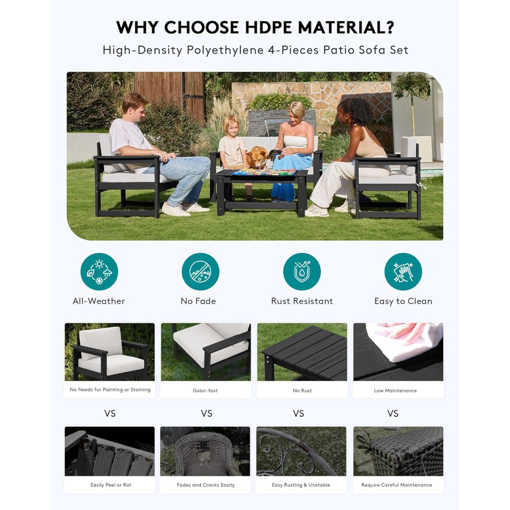 4 Pieces HDPE Outdoor Sofa Set - Outdoor Furniture On Sale avis et prix