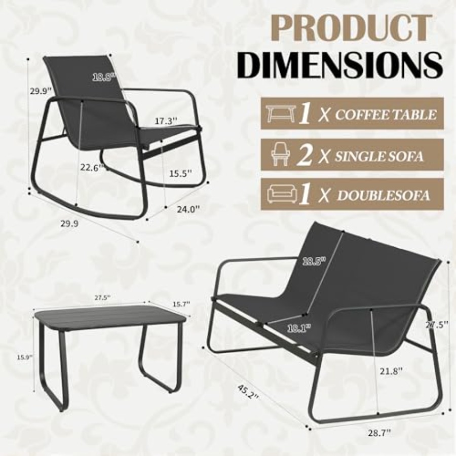 GEONKAI 4 Piece Patio Furnitur - Outdoor Furniture Set avis et prix