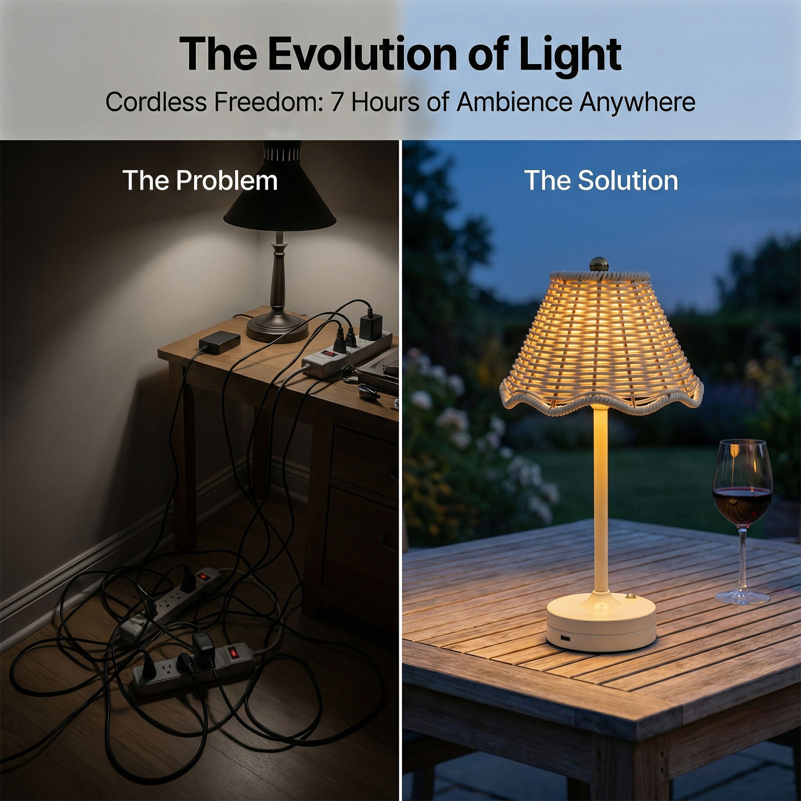 LED Vintage Rattan Table Lamp  - Outdoor Furniture Sale avis et prix