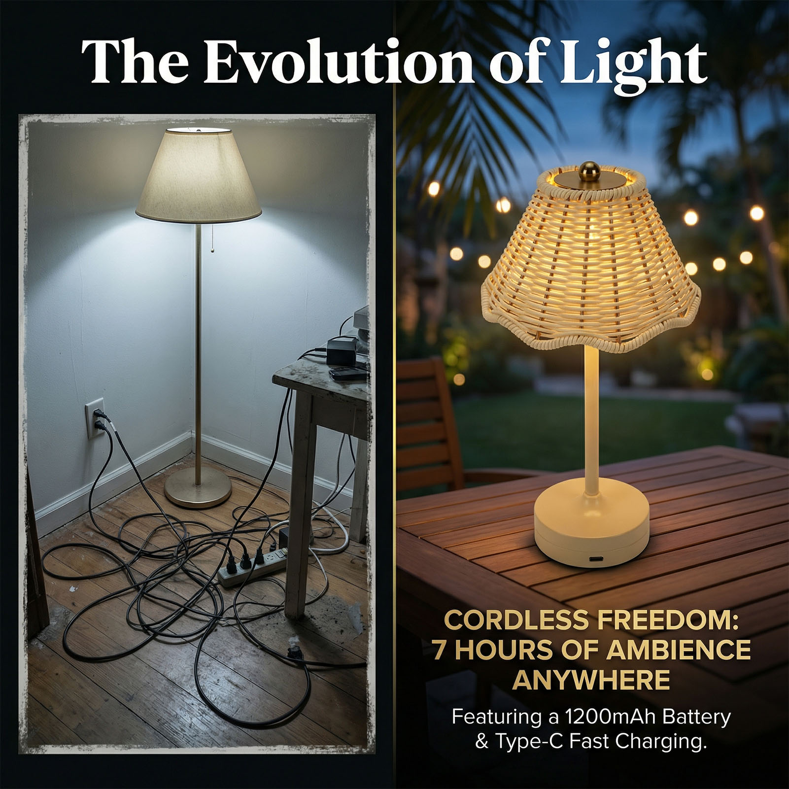 LED Vintage Rattan Table Lamp  - Outdoor Furniture Sale avis et prix