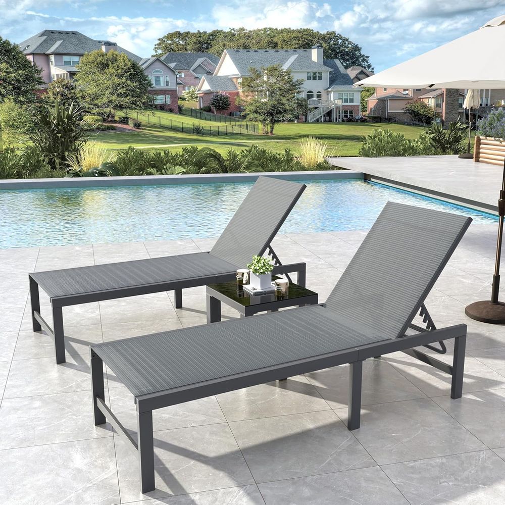 Chair Set o 2 with Table Pool  - Deck Chair Lounger avis et prix