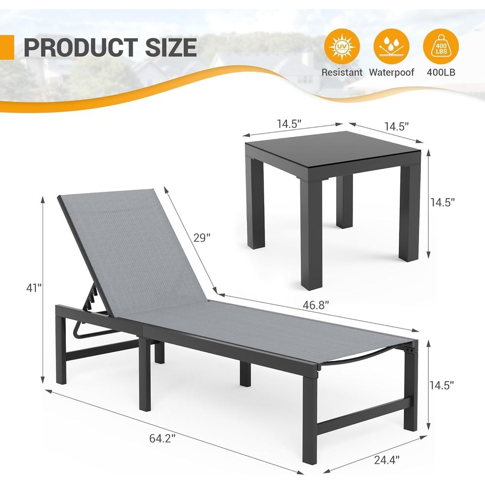 Chair Set o 2 with Table Pool  - Deck Chair Lounger avis et prix