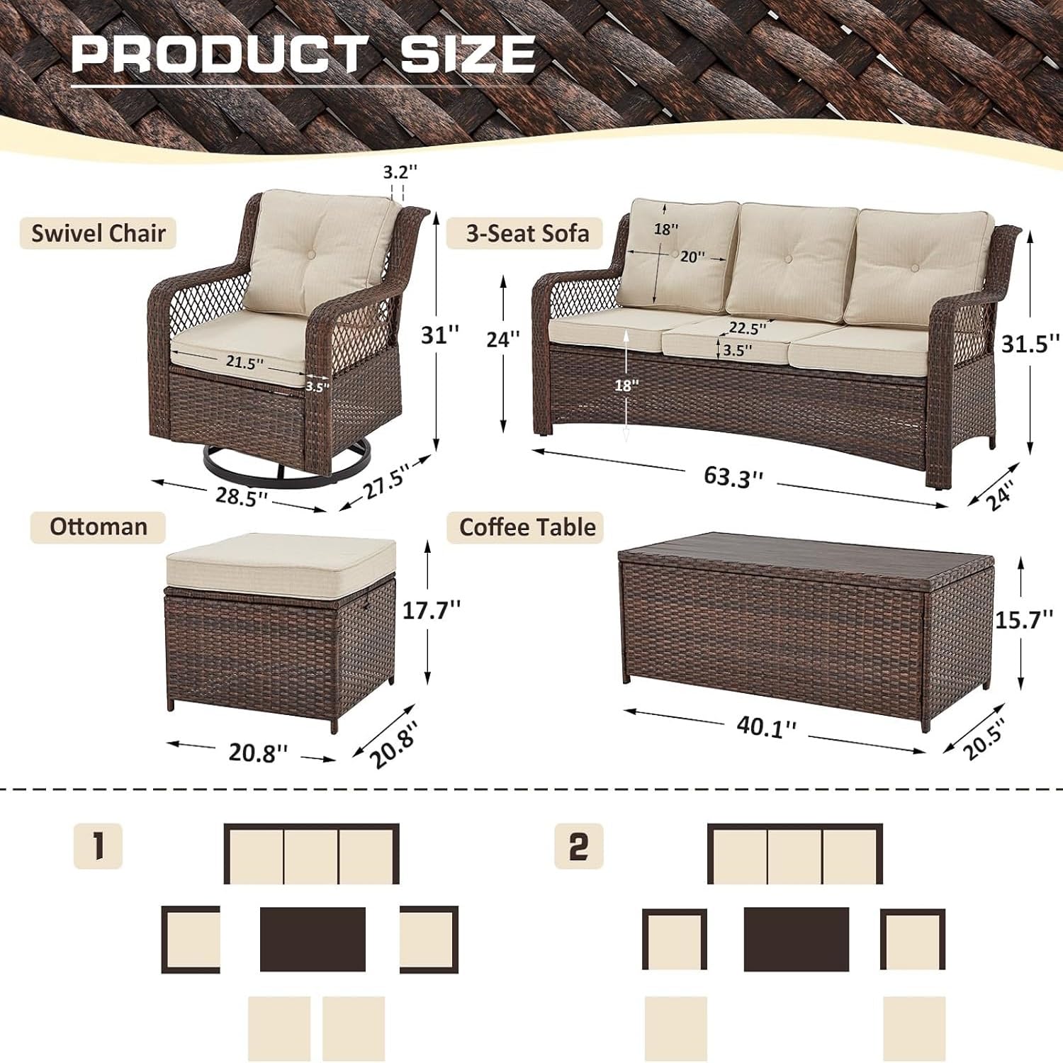 6 Pieces Wicker Patio Furnitur - Outdoor Furniture On Sale avis et prix