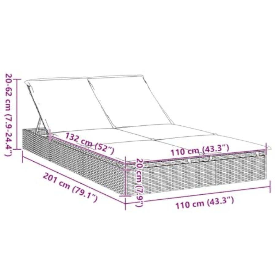 2-Person Sunbed with Cushions  - Deck Chair Lounger avis et prix