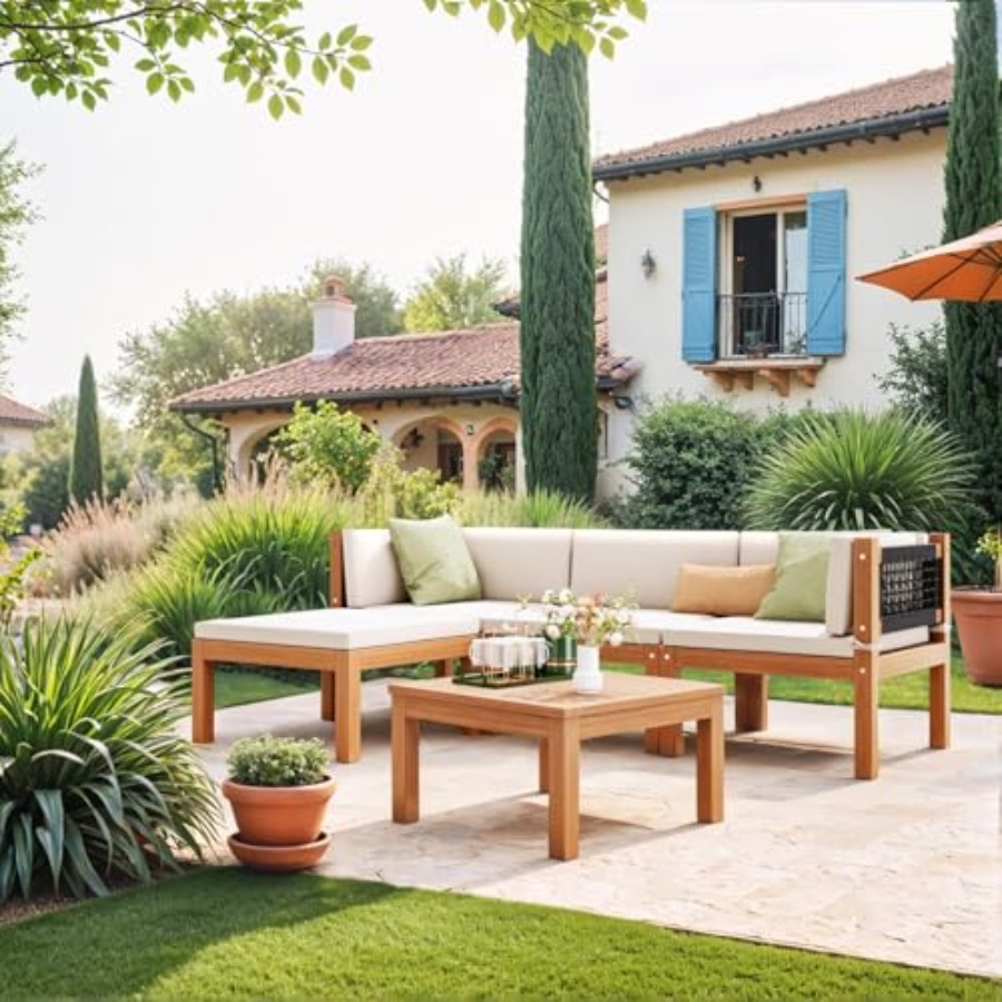 5 Pieces Acacia Wood Outdoor S - Outdoor Furniture Japanese Style avis et prix