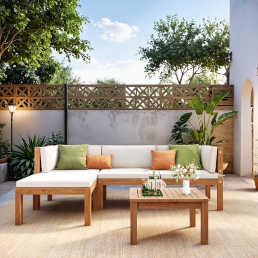 5 Pieces Acacia Wood Outdoor S - Outdoor Furniture Japanese Style avis et prix