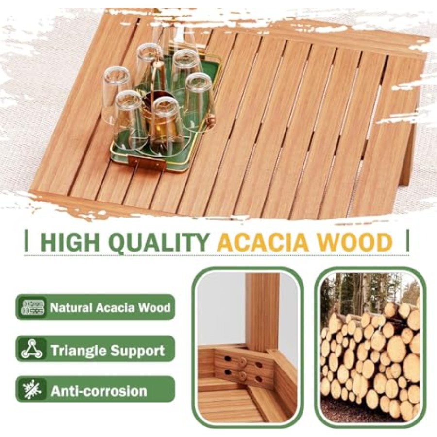 5 Pieces Acacia Wood Outdoor S - Outdoor Furniture Japanese Style avis et prix